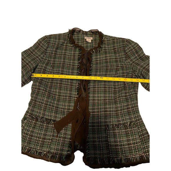 Julie Mitchell Jacket Womens Size 8 Urban Collection Green Brown Tie Raw EdgeLin - Picture 7 of 14